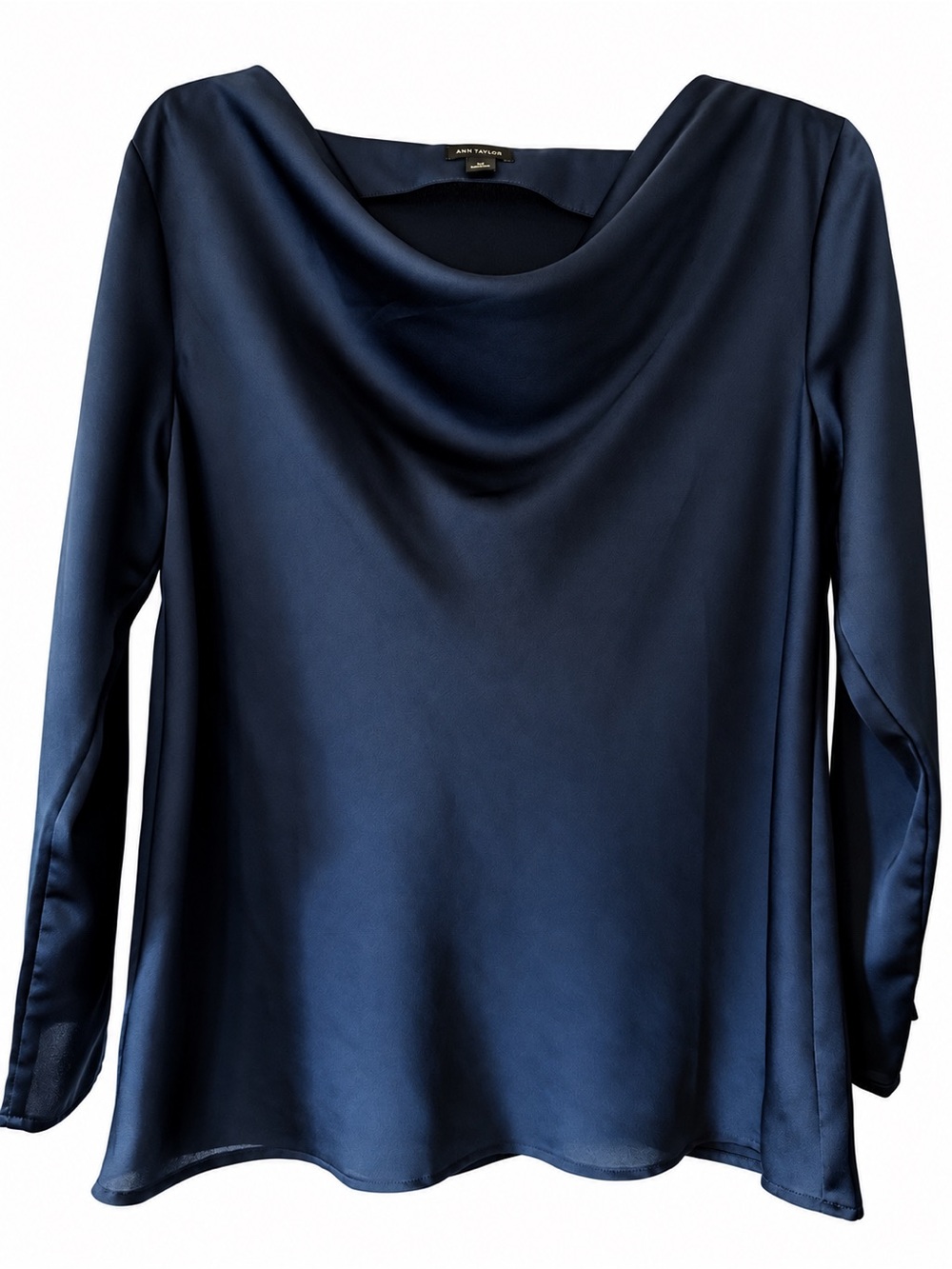 Ann Taylor Draped Blouse navy blue long sleeve size M